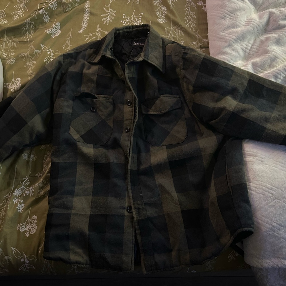 Green and black checkered warm jacket